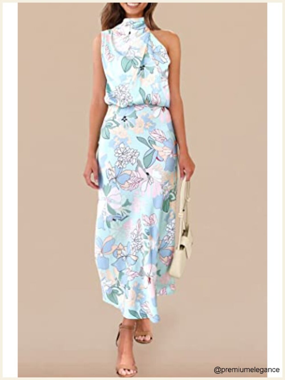 Satin Sleeveless Mock Neck Maxi Cocktail Dress - Picture 4 of 6